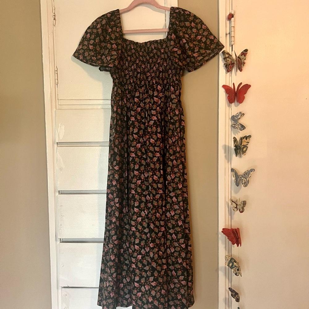 Dip Floral smocked linen maxi dress